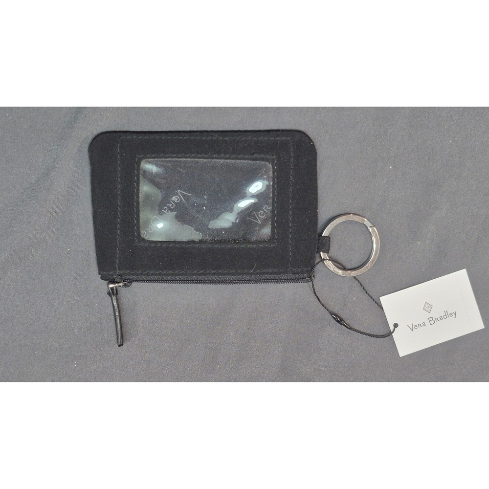 Vera Bradley Black Microfiber Zip ID Case Wallet Key Ring New With Tags